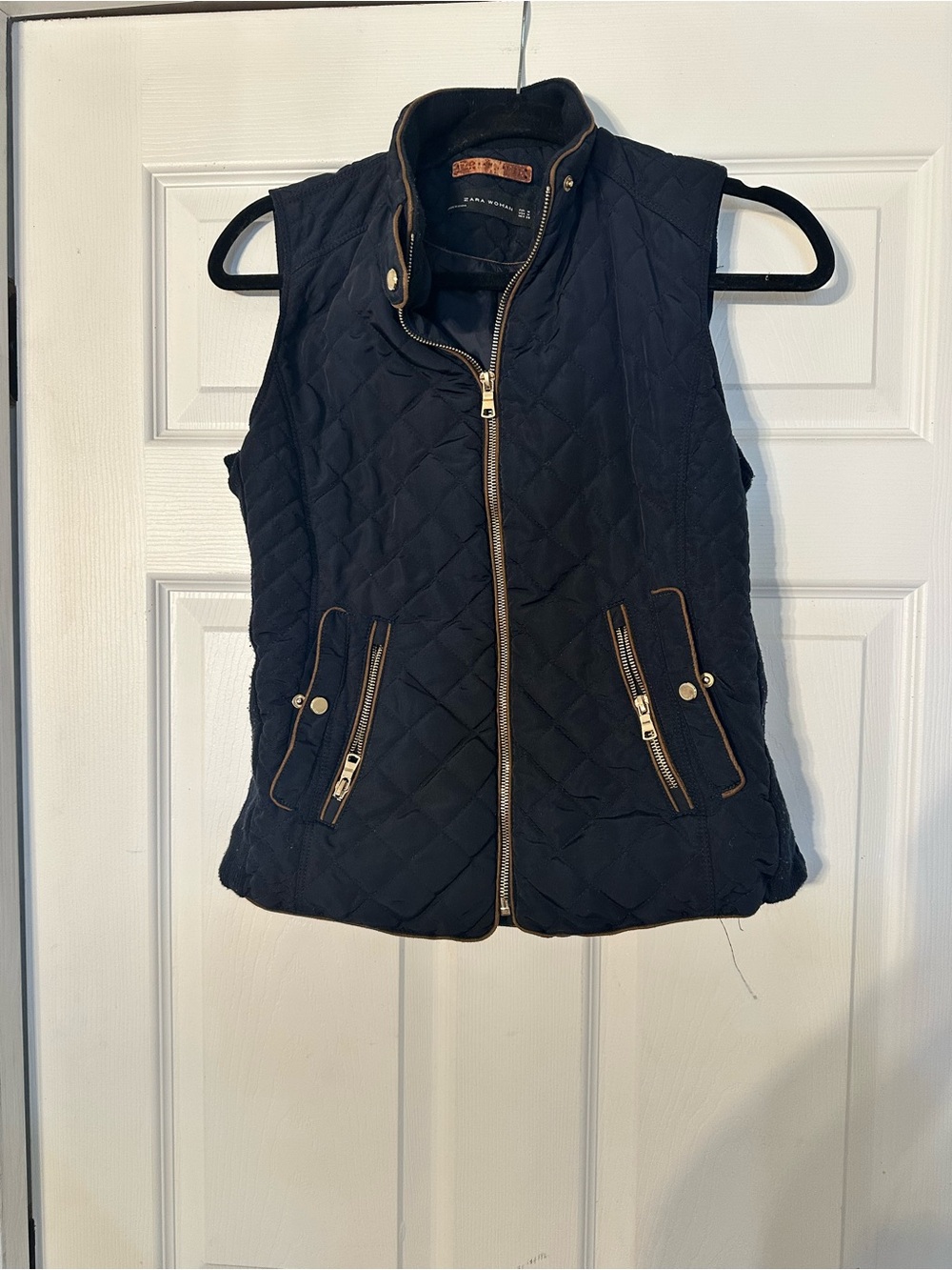 Zara Navy Blue Zip-Up Vest with Gold Trim